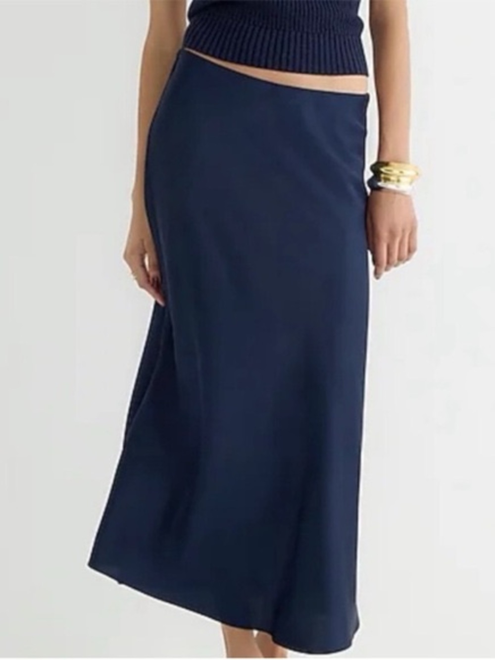 New J.Crew Gwyneth slip skirt satin, navy NWT